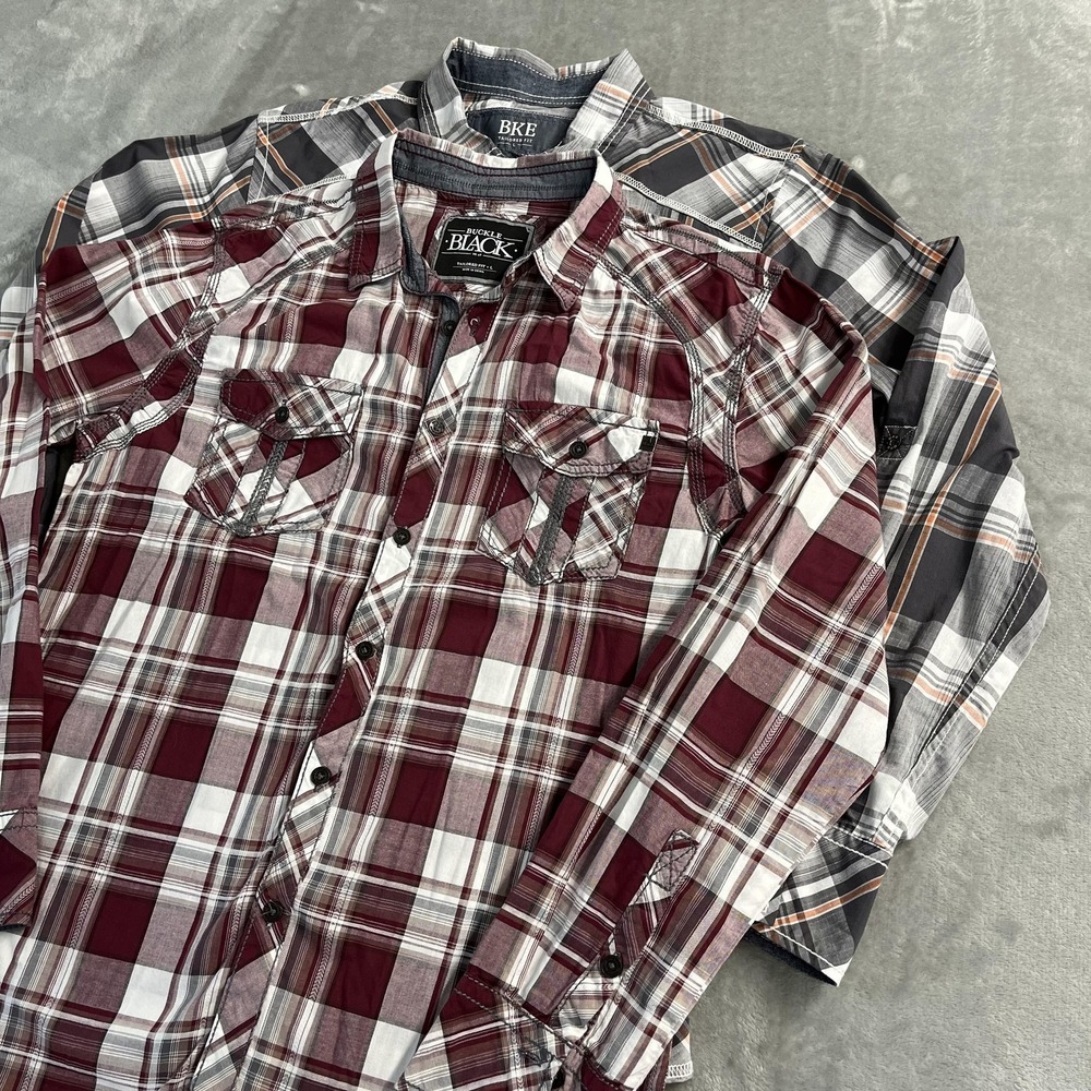 BKE Men’s Burgundy & Gray Plaid Button-Down Shirts - 2-Pack